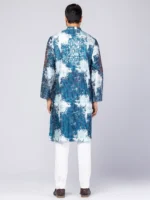 Blue Printed and Embroidered Silk Panjabi - Image 2