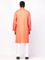 Peach Printed and Embroidered Cotton Panjabi - Image 2