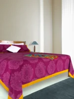 Burgundy Printed and Embroidered Cotton Bed Cover